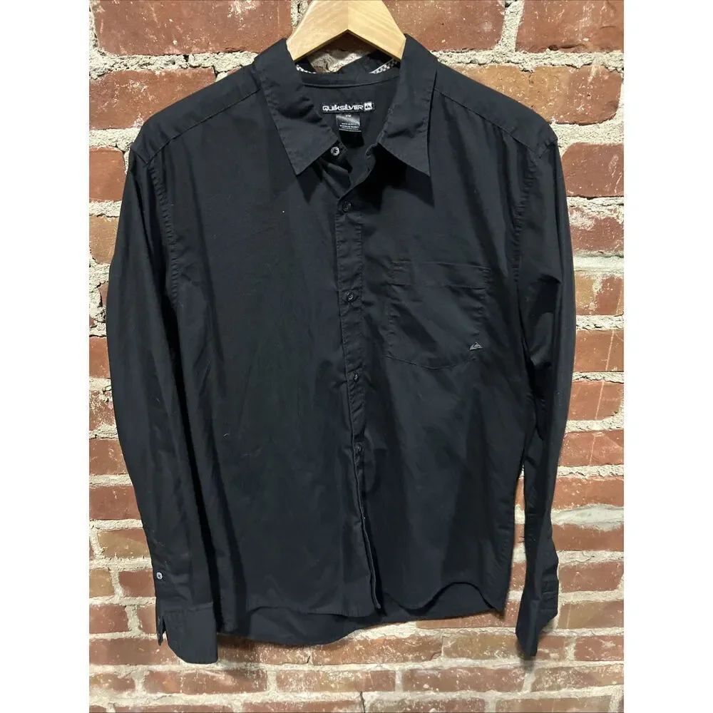 Quiksilver Mens Embroidered Black Long Sleeve Y2K Button Shirt